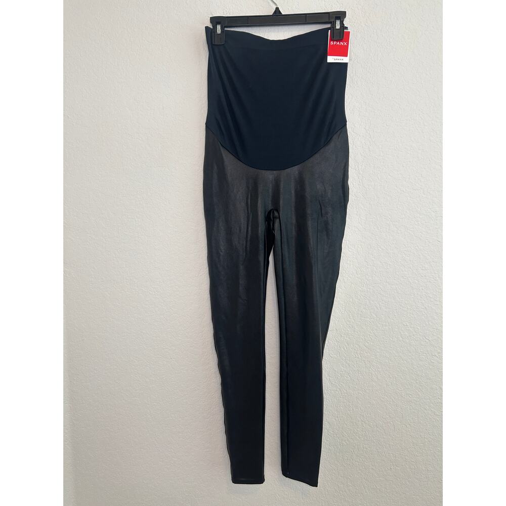Spanx Mama Maternity Faux Leather Leggings Black Sz L